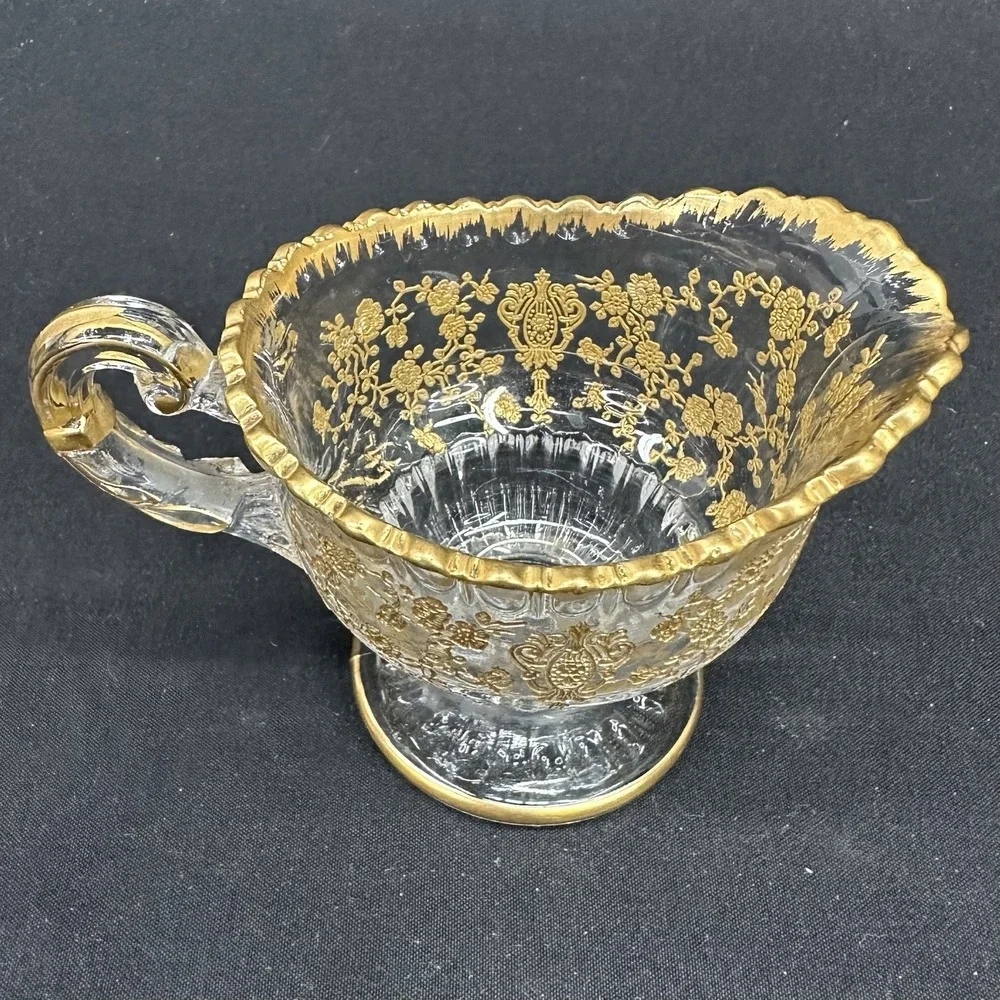 Cambridge 'Rose Point' Cream & Sugar Set With Gold Encrusted Decoration, Vintage
